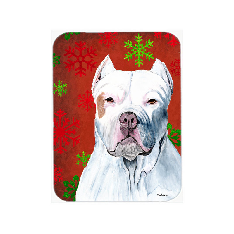 The Holiday Aisle Ashlynn Pit Bull Glass Cutting Board, Red/Green