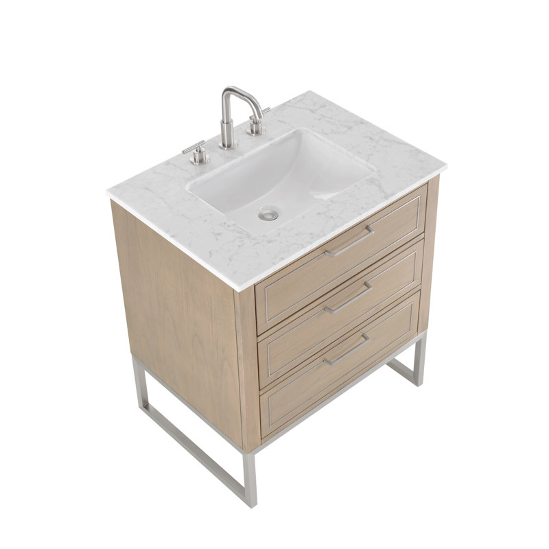 Markham 30'' W Single Vanity, Cashmere Gray, Carrara Marble, Brushed Nickel