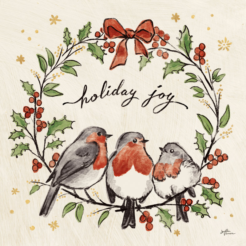 «Christmas Lovebirds IV» par Janelle Penner - reproduction, H 20 po x l 20 po x P 1,25 po, Imprimé à cadre doré, Non
