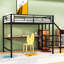Lit mezzanine double en métal avec bureau intégré, éclairage à DEL et garde-robe compacte-113812545