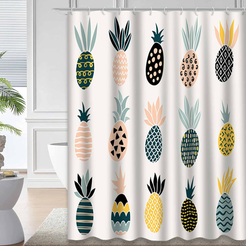 Rideau de douche imperméable à motif floral ananas tropical avec 12 crochets, L 72 po x l 78 po