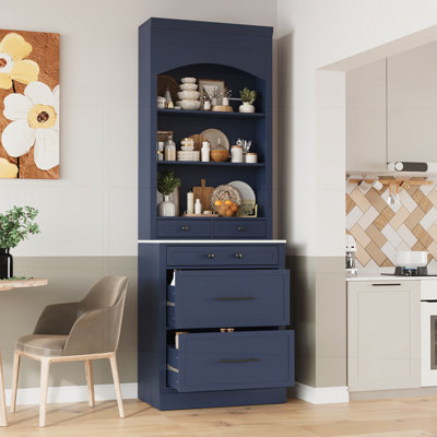 Display Cupboard Cabinet with 5 Storage Drawers and Adjustable Shelf