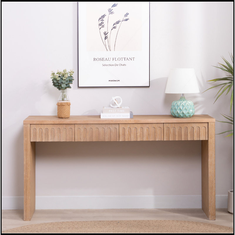 Console moderne à 4 tiroirs - Table d'entrée de 59,2 po en bois naturel, Naturel