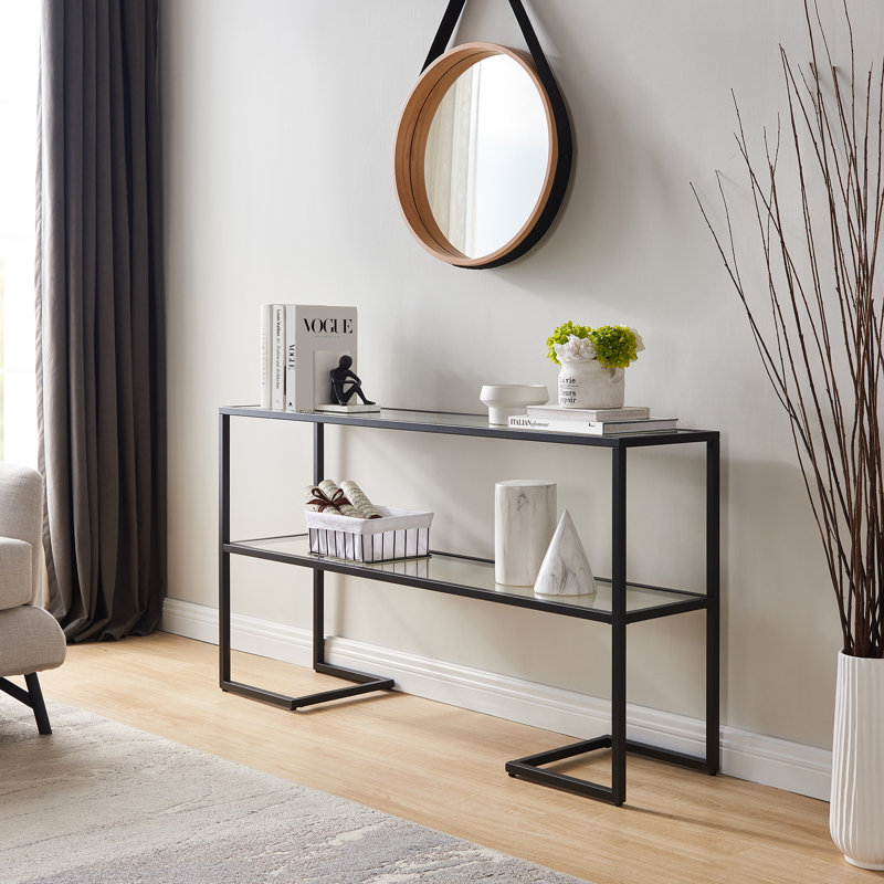 Glass Top Console Table, Blackened Bronze