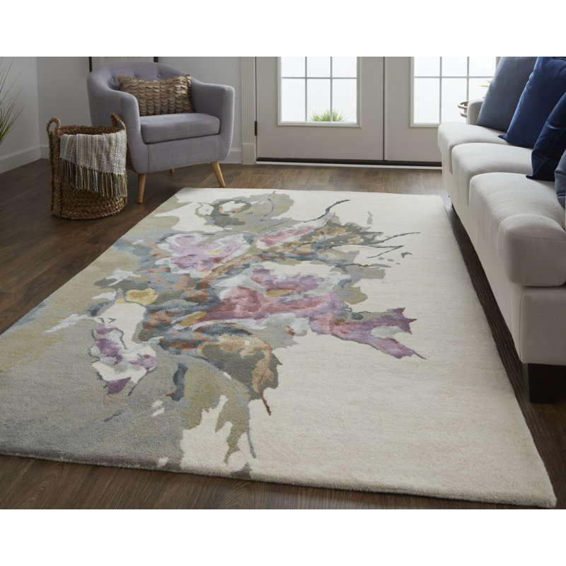 Dafney Transitional Floral & Botanical, Purple/Pink/Green Area Rug, Rectangle 10' x 14'