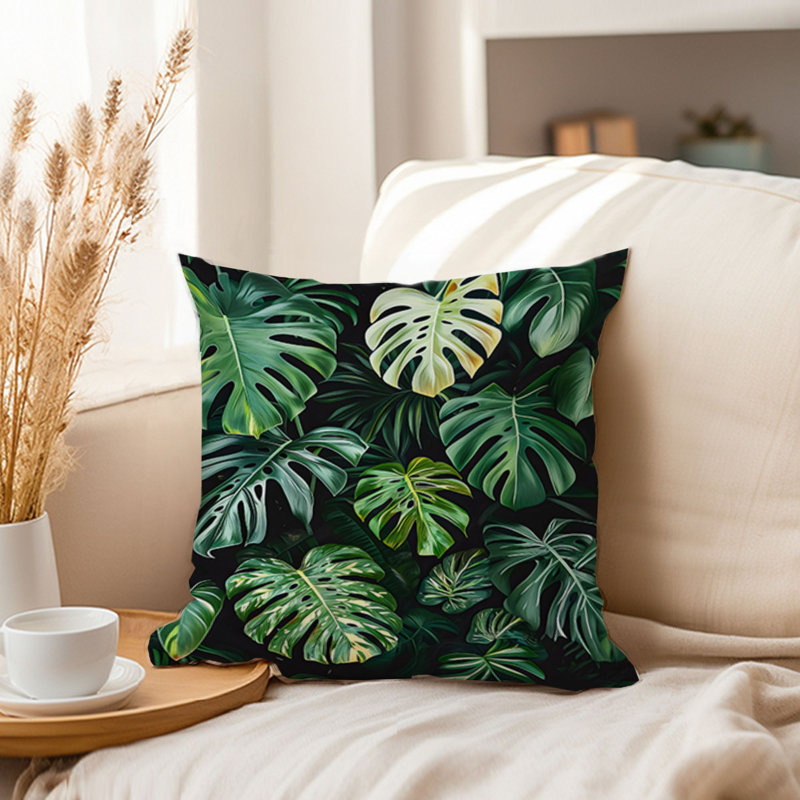 Animals William Morris Birds Damask Pattern I Cottage, 18" H x 18" W, Botanical Monstera Leaves Pattern IV Tropical