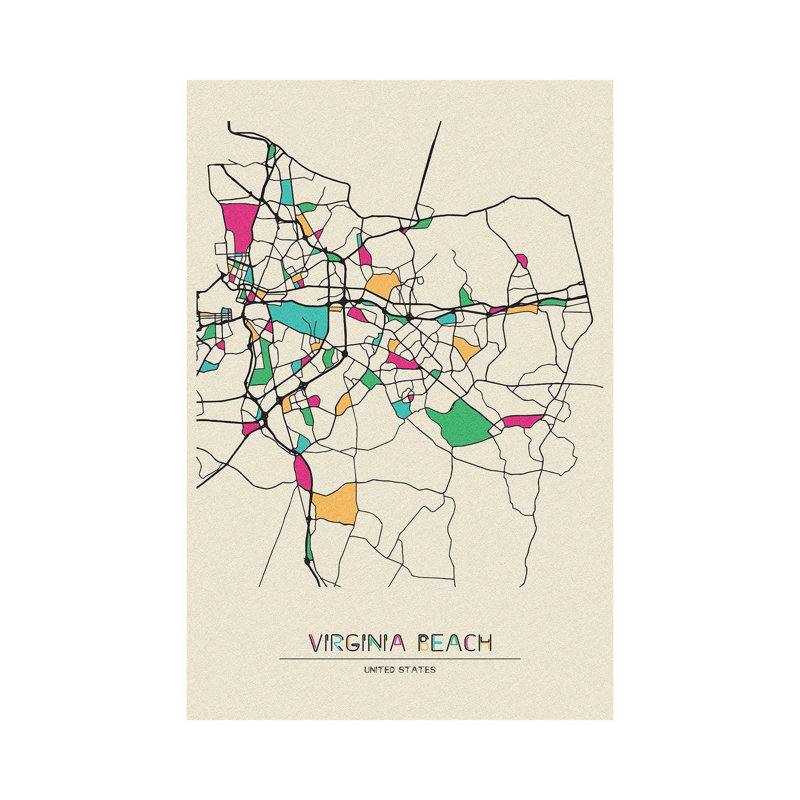 Virginia Beach, Virginia Map by Ayse Deniz Akerman - Wrapped Canvas Gallery-Wrapped Canvas Giclée, 30.48 cm H x 45.72 cm W