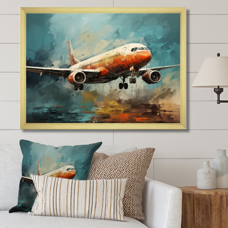 Voyage en avion sur toile, H 12 po x l 20 po x P 1 po, Cadre doré à une seule photo