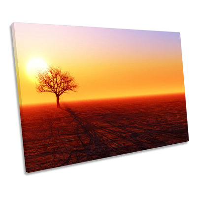 Tree Silhouette Sunset Landscape - Wrapped Canvas Print