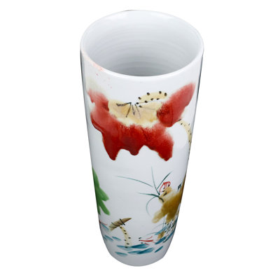  Chinese White Porcelain Vase Brush Painted Water Lotus Flower