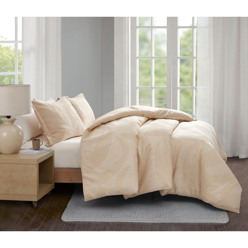 Ensemble d'édredon en jacquard de feuilles Hiroka, Édredon pour grand lit + 2 taies décoratives pou