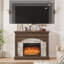 Meuble télé électrique avec télécommande et flamme 3D, grand centre de divertissement en bois avec manteau de cheminée pour téléviseur jusqu'à 65 po