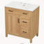 Meuble-lavabo de salle de bain en bois massif de 76 cm (30 pouces), avec cadre en bois massif, 1 porte à fermeture amortie, 2 tiroirs à fermeture amortie et tablette réglable.