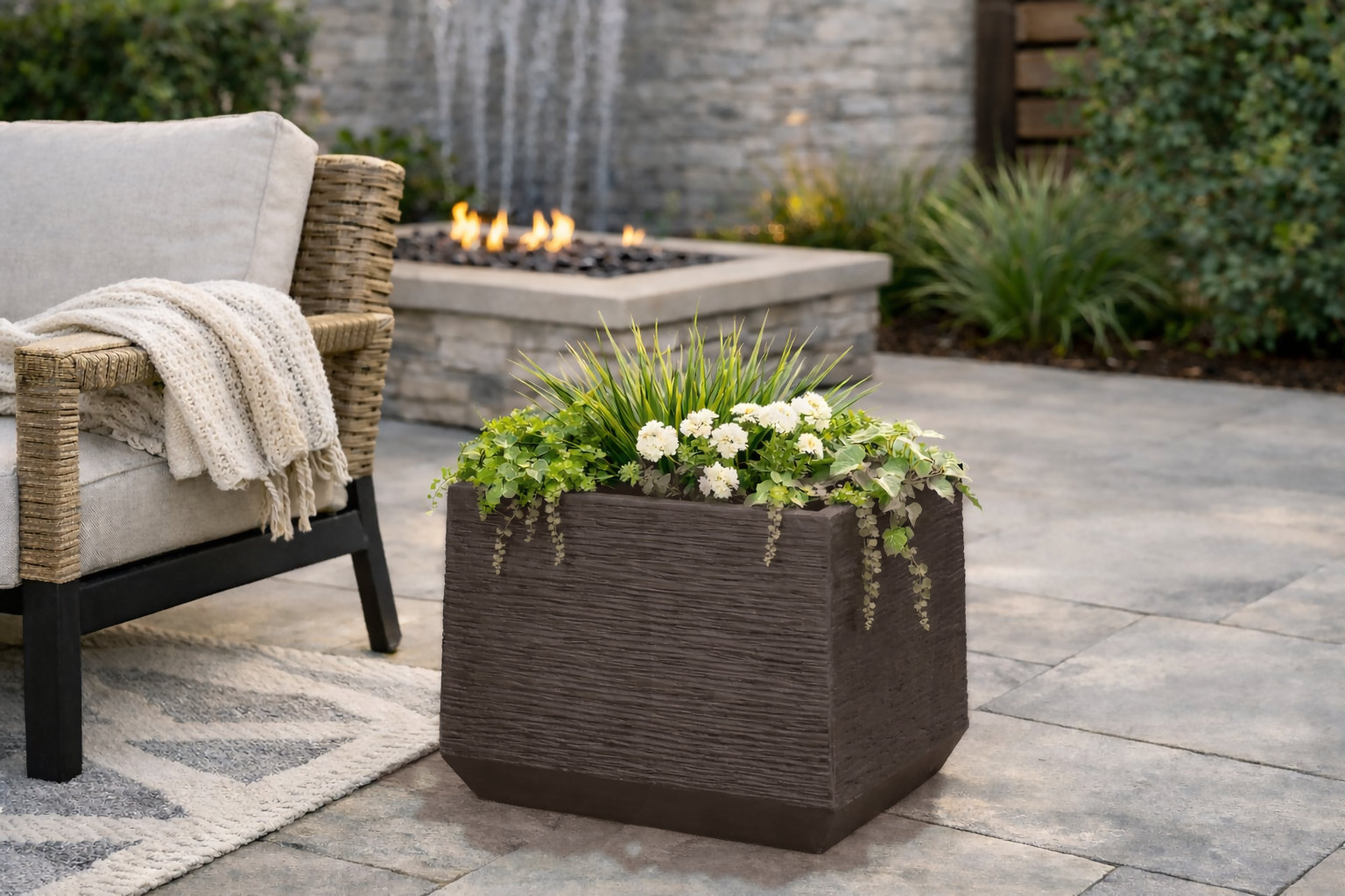 Pot Planter, 15" H x 17" W x 17" D, Brown