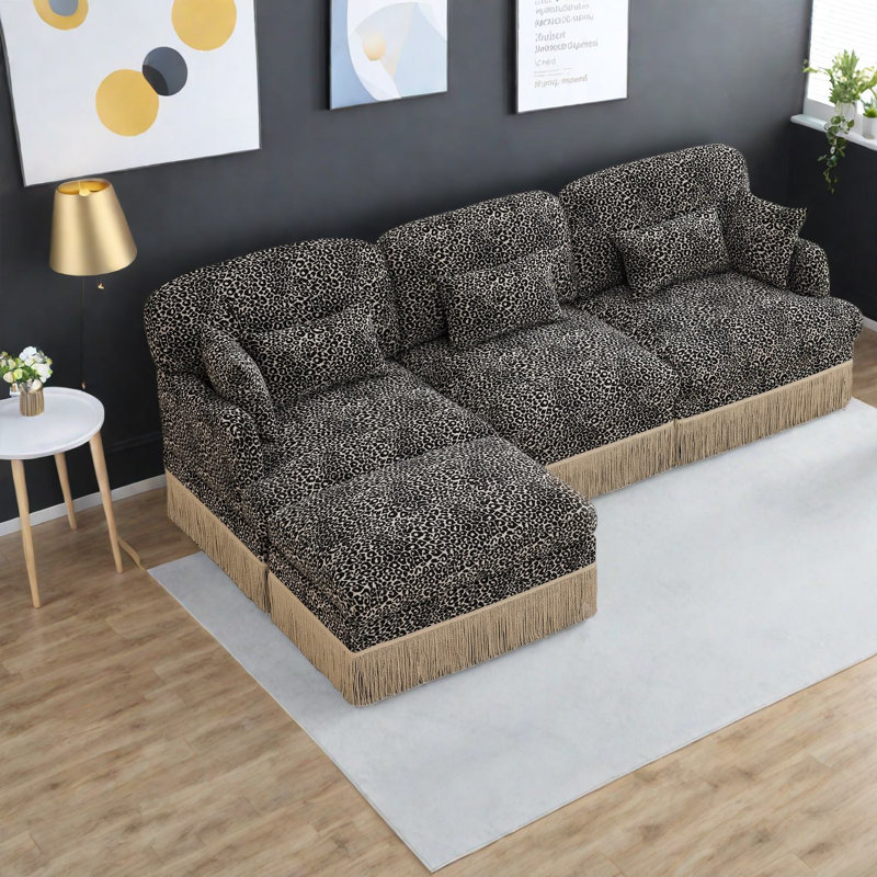 Canapés modulaires à assise profonde, salon moderne léopard chenille