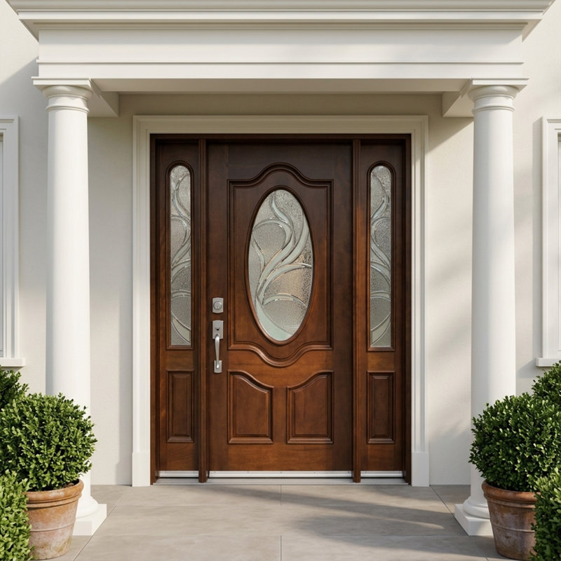 Porte d'entrée extérieure pré-montée en acajou prête à installer pour l'extérieur, Oui