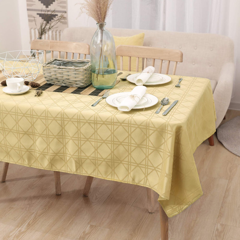 Geometric Patterns Wrinkle and Water Resistant Spill-Proof Tablecloth, 120'' L x 60'' W, White