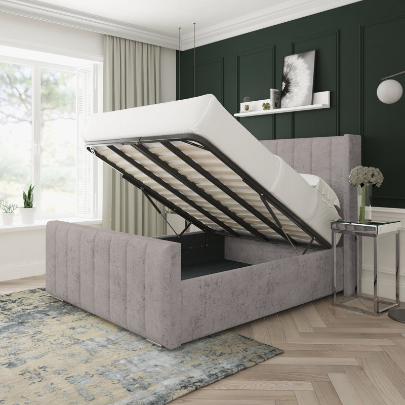 Willow Marble Upholstered Ottoman Bed Frame, Double (4'6), Steel