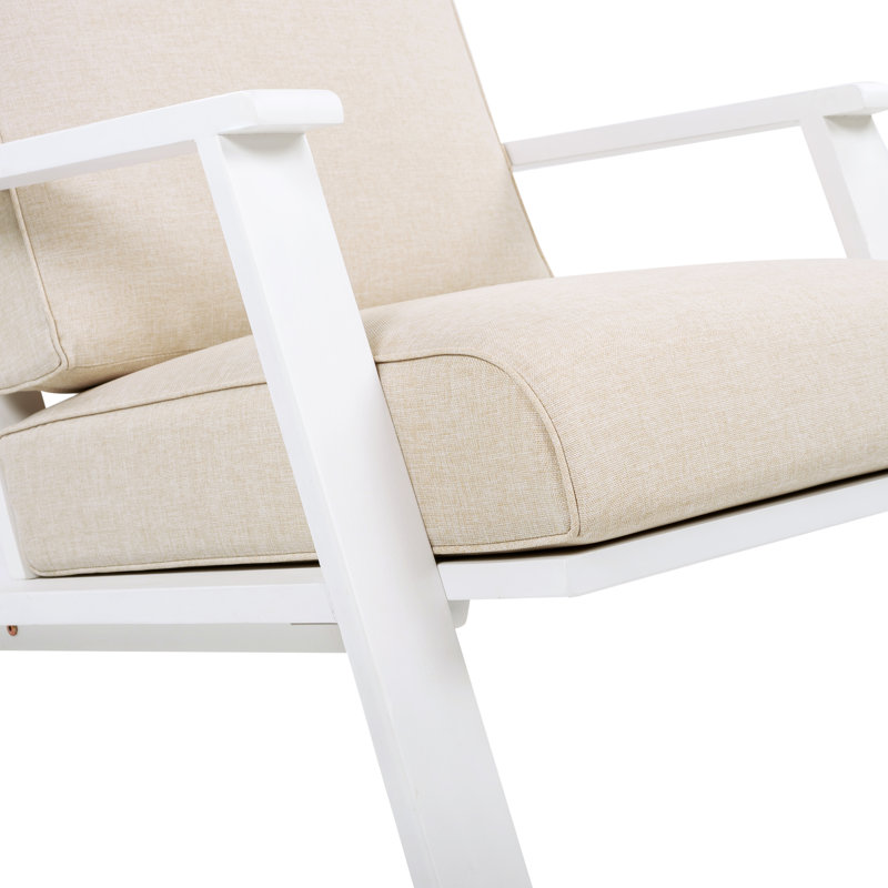 Chaise de patio avec coussins Brayson, Coussin beige en PolyCD / structure blanche