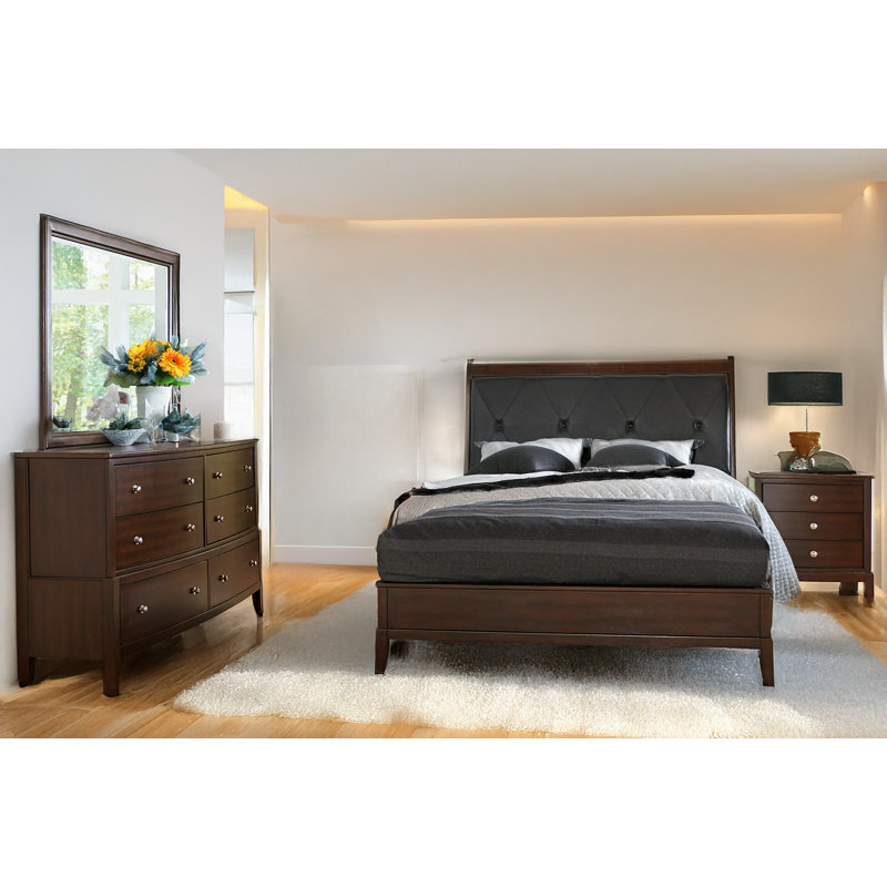 Ensemble de chambre à coucher tapissier Alessia, Cerisier, Grand