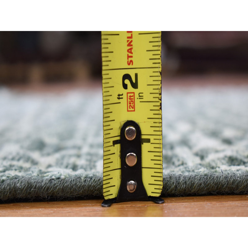 Tapis de couloir 2 pi 9 po x 8 po vert, motif damassé moderne en laine nouée à la main texturée et soie pure A9F11794252B4BAFBCD2C881AE51F943