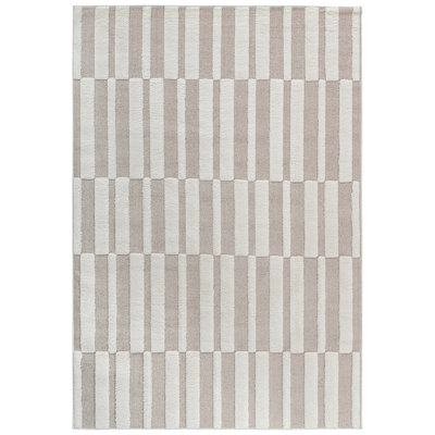 Step Collection High-Low Striped Beige/Cream Indoor Area Rug, 2'X3', Modern, Contemporary, Geometric, Bohemian, Bedroom, Kitchen, Living Room, Doormat, Non Shedding Carpet