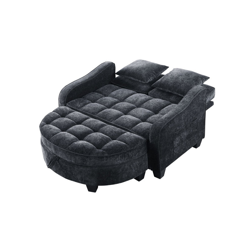 Two-Seater Sofa, Double Sofa Chaise Longue, With Irregular Armrests And Backrests, Footrest With Storage Space, Comes With Two Small Throw Pillows, Suitable For Living Room And Bedroom