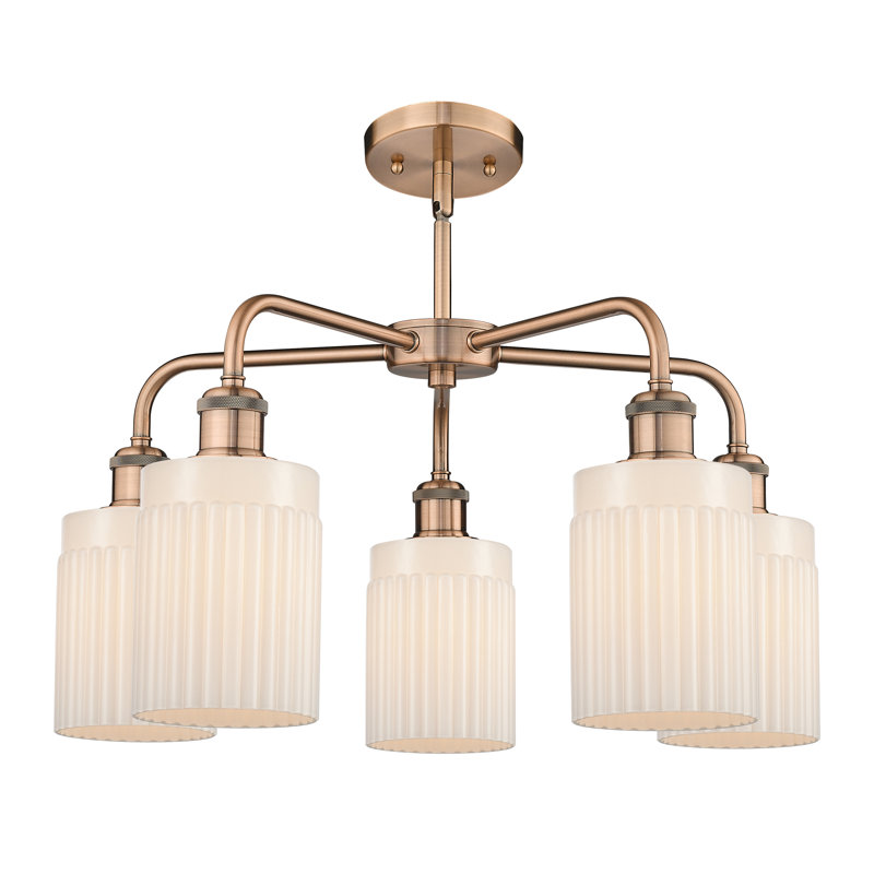 Lustre cylindrique à 5 lumières en acier à intensité variable Neco, Blanc mat, Cuivre antique