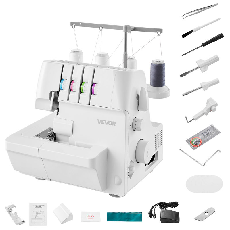Serger Overlock Sewing Machine, 1250 Stitches Per Minute, 2-3-4 Thread Capability, 0.7-2 Adjustable Differential Feed, with Free Arm and LED Light, Sewing Machine for Various Fabrics, White