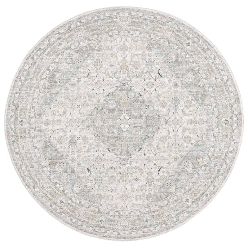 Tapis ivoire / bleu en polyester tissé à la machine Lauren Ralph Lauren 1755, Rond 6 pi 7 po