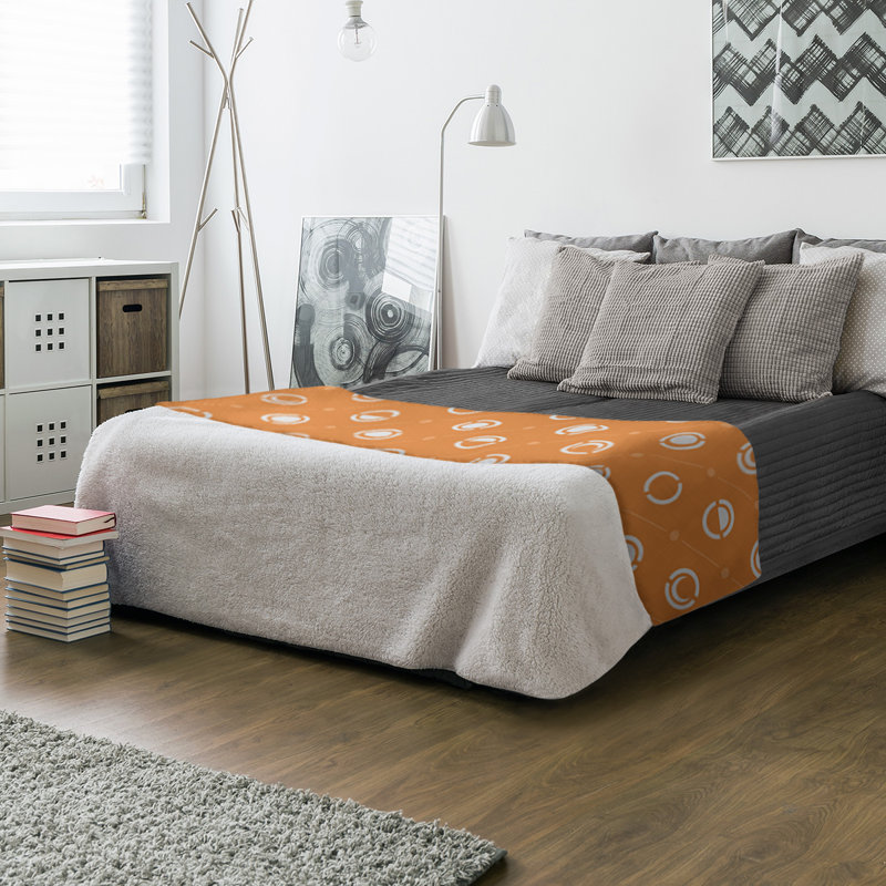 Couverture polaire moon phases, l 50 po x L 60 po, Blanc / Orange