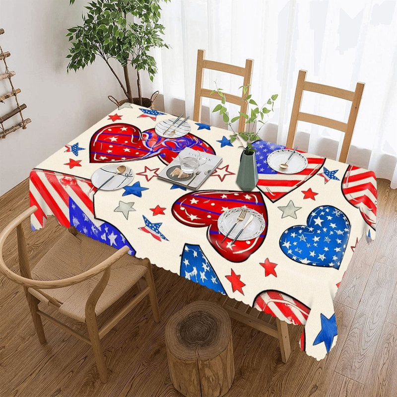 Housse pour table rectangulaire à bord festonné Patriotic Heart Star 60 x 120 po