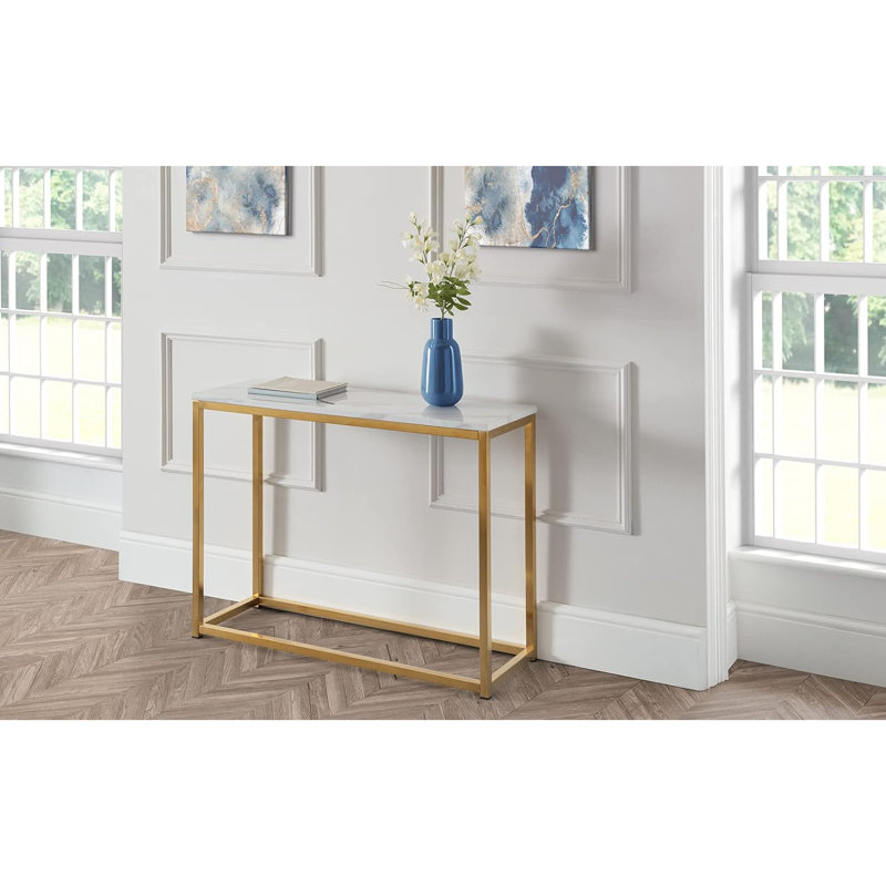 Eger 100cm Console Table, White Marble, Gold