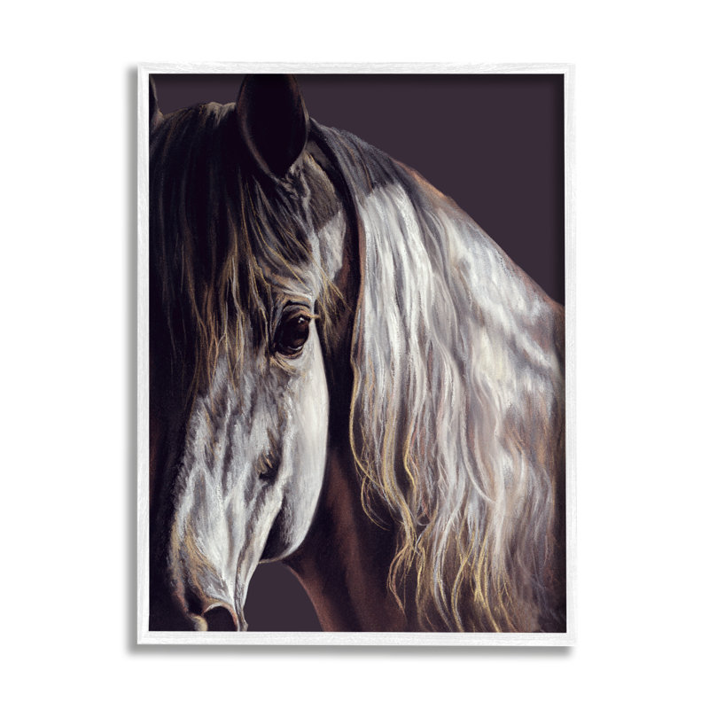Gros plan sur le visage d'un cheval par Kim McElroy, H 20 po x l 16 po x P 1,5 po, Giclée encadrée blanc bord de mer