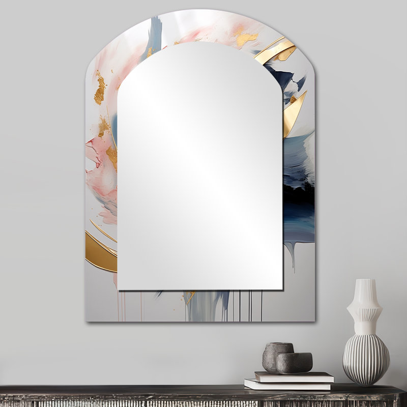 Golden blue Abstract Whirls of serenity II - Fractal Asymmetrical Decorative Mirror, Gold Arch Wall Mirror, Printed Metal Art