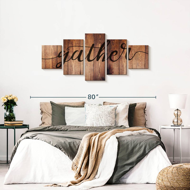 Gather Typographie II - Ensemble de 5 toiles tendues, H 68 po x l 30 po x P 1,25 po