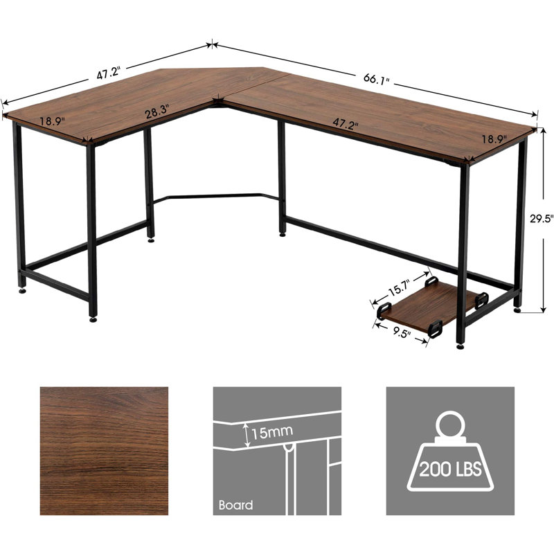 Computer L-Shaped Desk Corner Gaming Desk with Drawers Storage Shelves, Brown/Black