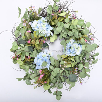 Handcrafted Faux 24'' Eucalyptus Grapevine Hydrangea Front Door Wreath