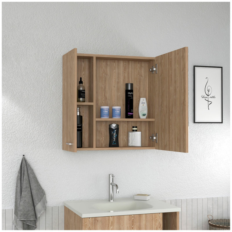 Armoire à pharmacie Sines, quatre tablettes internes, porte simple - pin