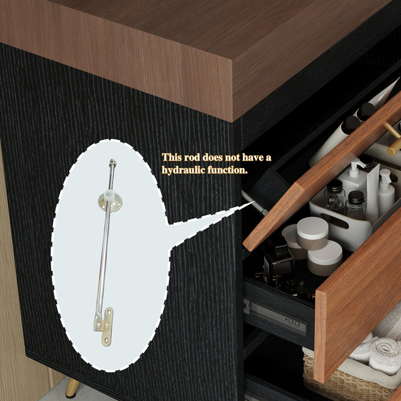 Meuble-lavabo autoportant moderne avec lavabo vasque en céramique et plateau en pierre frittée durable, Black,Gold,Walnut
