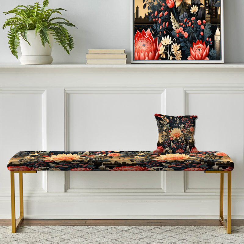 Banc urbain rembourré floral pêche et vert Urban Oasis - pêche et vert
