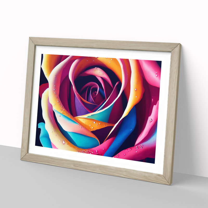 Colourful Rose Flower Vol.5 - Framed Print, 25cm H x 34cm W x 2cm D, Oak Framed