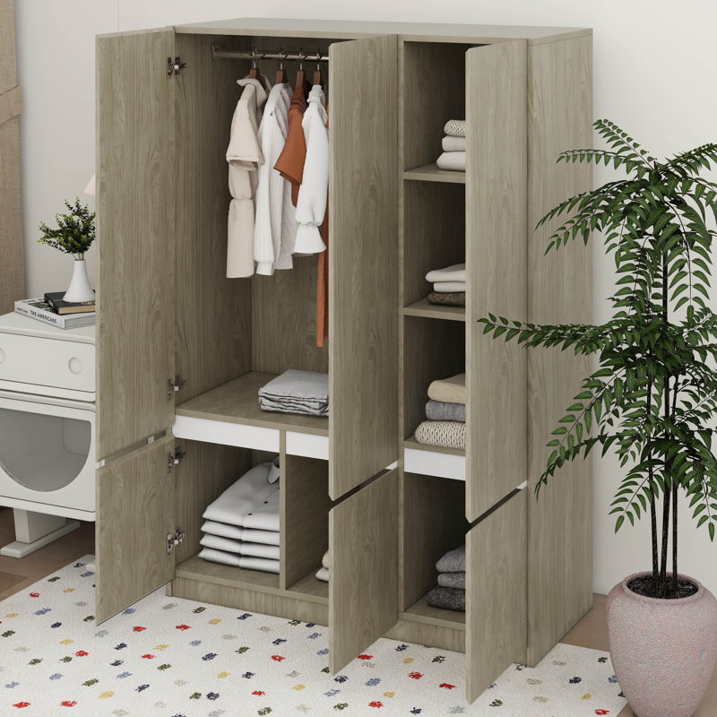 6-Doors Wooden Wardrobe, Nature