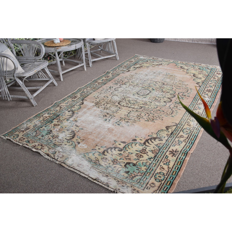 Grand tapis turc Oushak vintage beige pour le salon ou la chambre à coucher - 10315