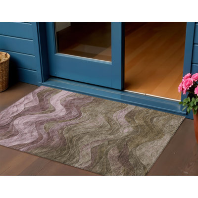 Tapis extérieur lavable abstrait taupe et beige 3 pi x 5 pi