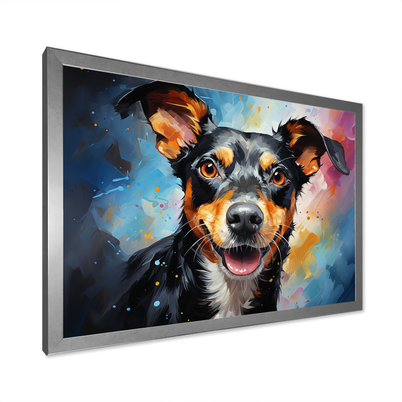 " Popart Rat Terrier Rascal ", Silver Closed Corner Framed, 16" H x 32" W x 1" D