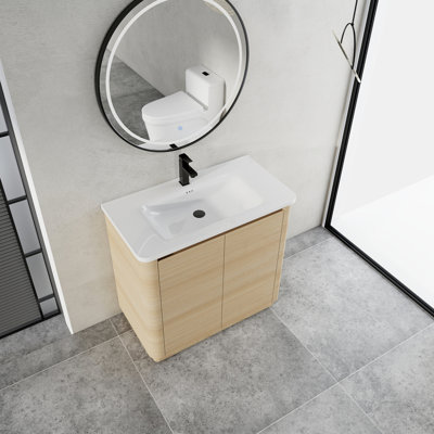 36'' Freestanding Bathroom Vanity with White Ceramic Sink & 2-Soft-Close Door, KD-Packing, Plywood