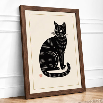 Smiling Cat Japandi - Framed Print