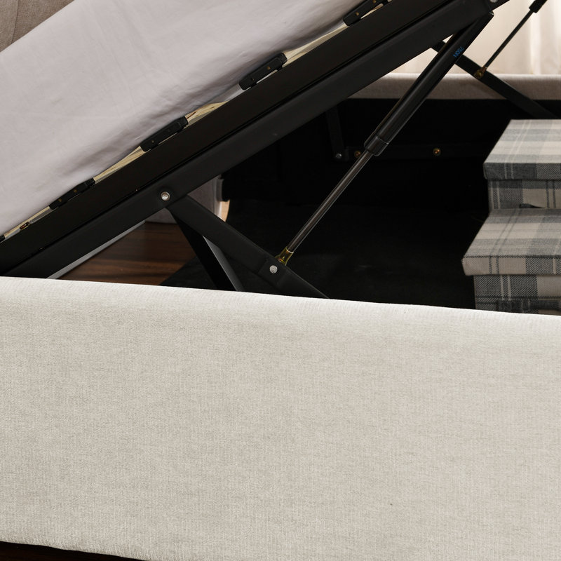 Upholstered Platform Bed with with Hydraulic Lift Storage, Modern Chenille Bed Frame with Headboard, Weight Capacity 800 lbs, No Box Spring Needed, Beige, Queen