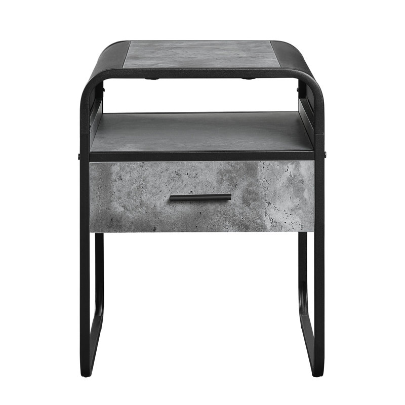 Table de bout contemporaine en béton gris et noir avec tiroir pratique et espace facile à assembler